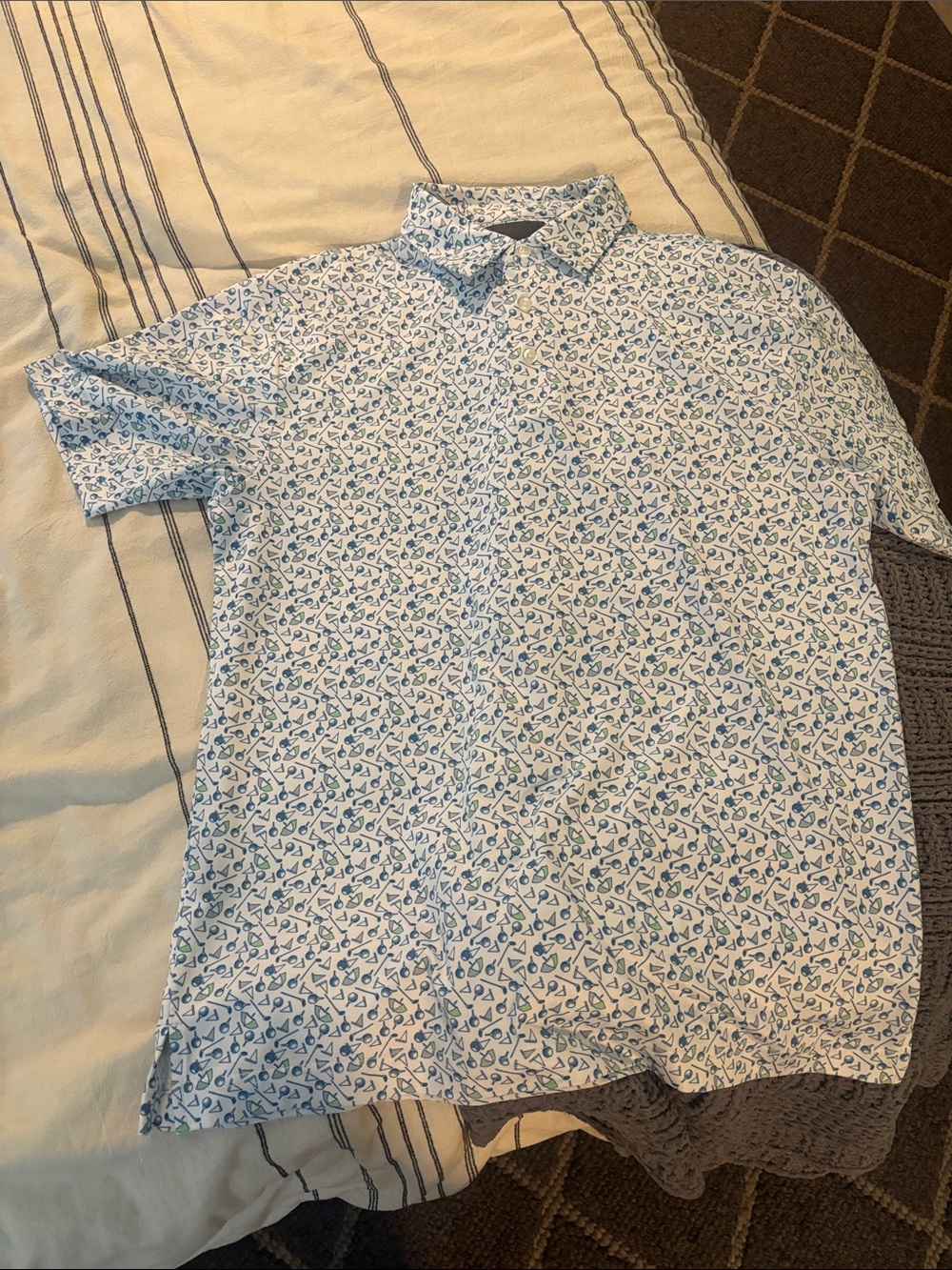 Men’s PGA Tour White Short-Sleeve “Polo” with Blue Micro Pattern